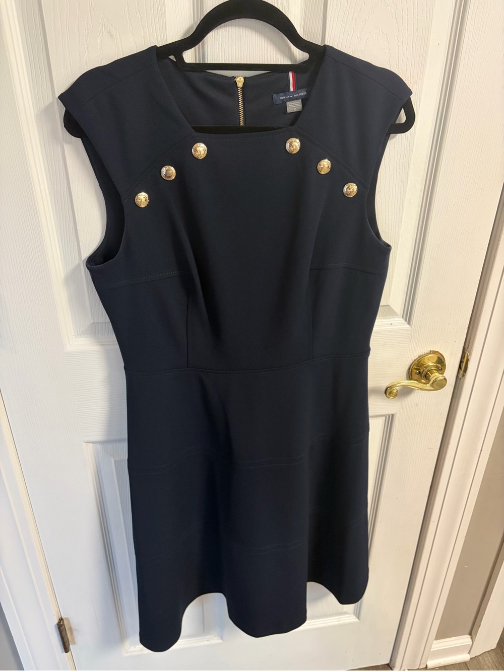 Tommy Hilfiger Navy Sleeveless A-Line Dress with Gold Buttons